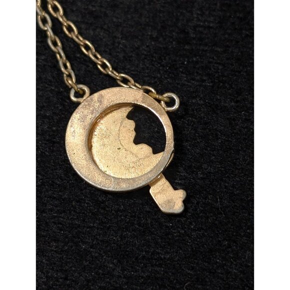 Vintage 1970s 1928 Morton Salt Girl Umbrella Gold Tone Necklace with Crystals - Picture 8 of 11